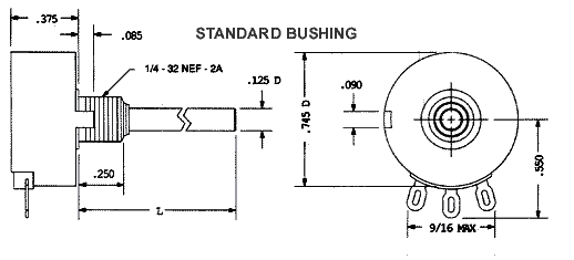 RV5 single turn carbon  potentiometer drawing